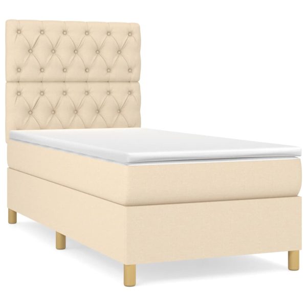 Pat box spring cu saltea, crem, 80×200 cm, textil