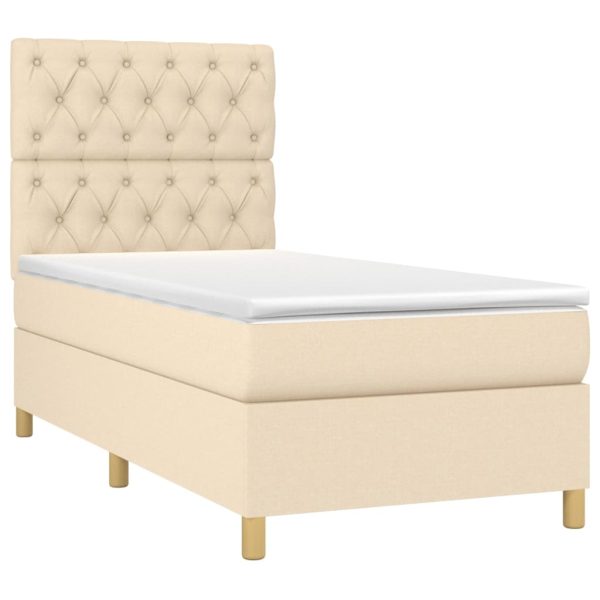 Pat box spring cu saltea, crem, 80×200 cm, textil