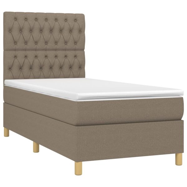 Pat box spring cu saltea, gri taupe, 100×200 cm, textil