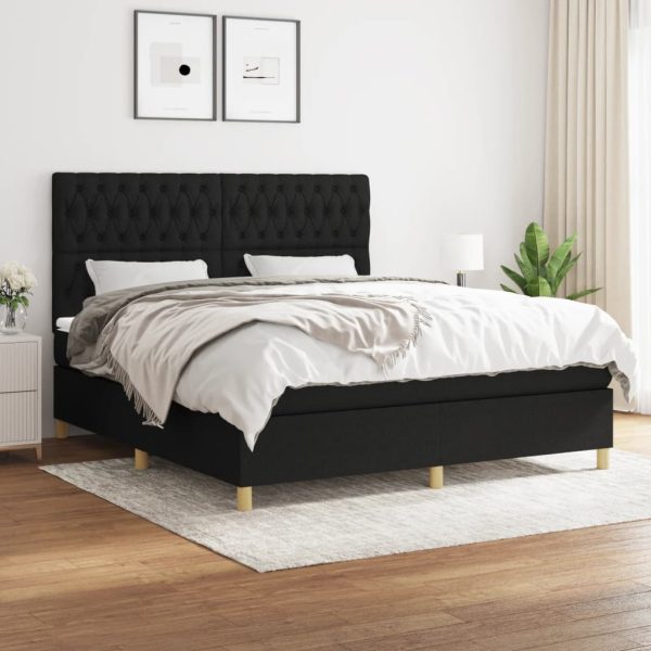 Pat box spring cu saltea, negru, 180×200 cm, catifea