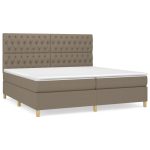 Pat box spring cu saltea, gri taupe, 200×200 cm, textil