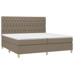Pat box spring cu saltea, gri taupe, 200×200 cm, textil