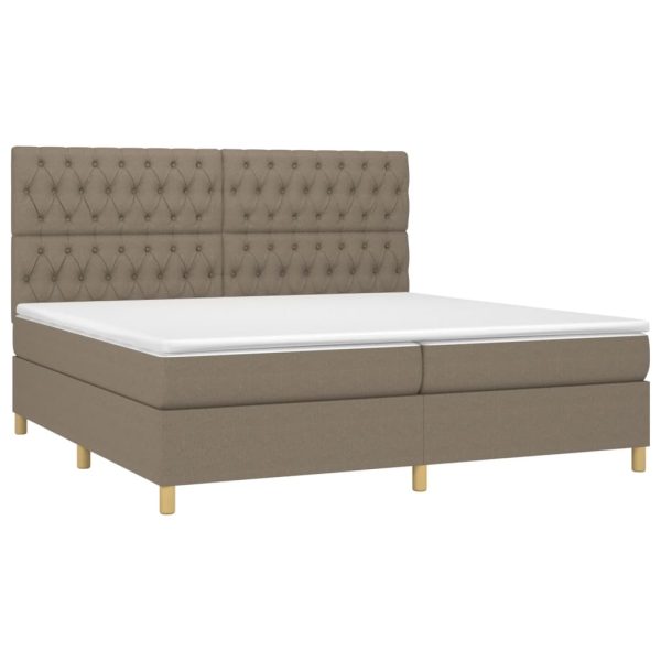 Pat box spring cu saltea, gri taupe, 200×200 cm, textil