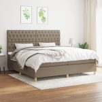 Pat box spring cu saltea, gri taupe, 200×200 cm, textil