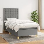 Pat box spring cu saltea, gri închis, 90×190 cm, textil