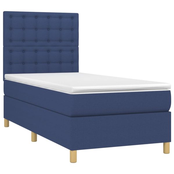 Pat box spring cu saltea, albastru, 100×200 cm, textil