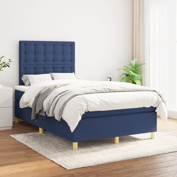 Pat box spring cu saltea, albastru, 120×200 cm, textil