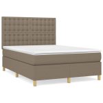 Pat box spring cu saltea, gri taupe, 140×200 cm, textil