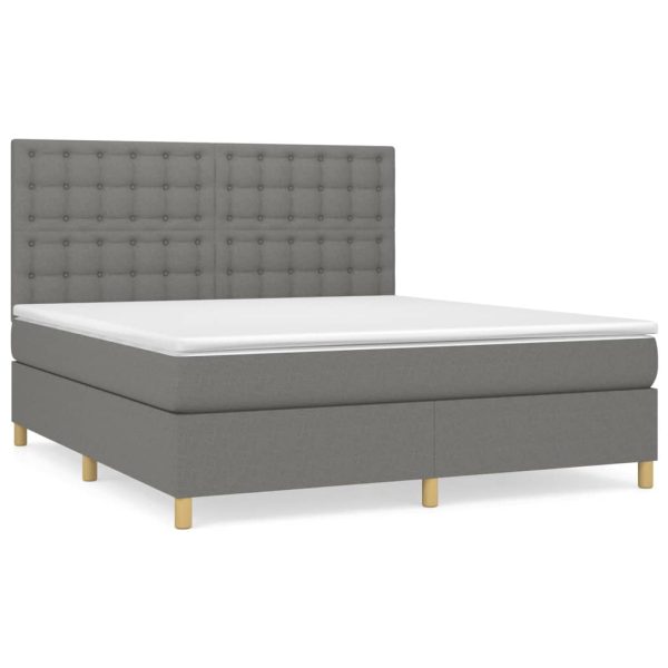 Pat continental cu saltea, gri închis, 160×200 cm, țesătură