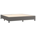 Pat box spring cu saltea, gri, 200×200 cm, piele ecologică