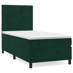Pat box spring cu saltea, verde închis, 90×190 cm, catifea
