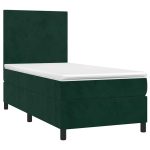 Pat box spring cu saltea, verde închis, 90×190 cm, catifea