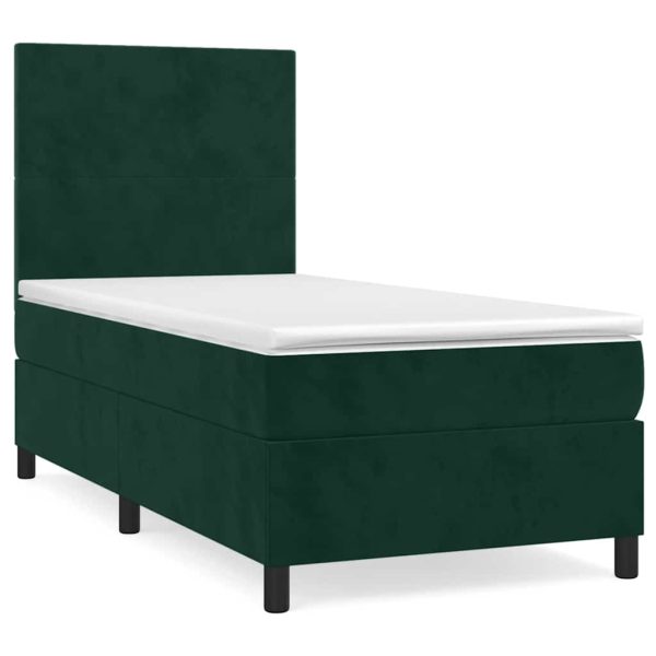 Pat box spring cu saltea, verde închis, 90×200 cm, catifea