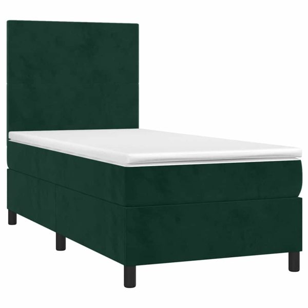 Pat box spring cu saltea, verde închis, 90×200 cm, catifea