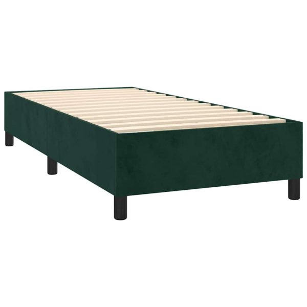 Pat box spring cu saltea, verde închis, 90×200 cm, catifea