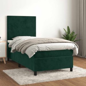 Pat box spring cu saltea, verde închis, 100×200 cm, catifea