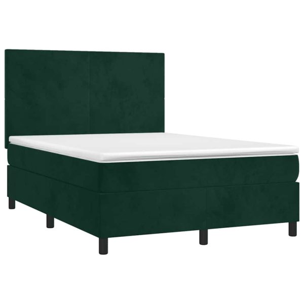 Pat box spring cu saltea, verde închis, 140×200 cm, catifea