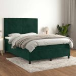 Pat box spring cu saltea, verde închis, 140×200 cm, catifea