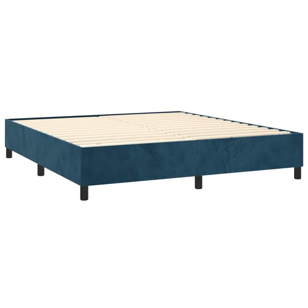 Pat box spring cu saltea, albastru închis, 160×200 cm, catifea
