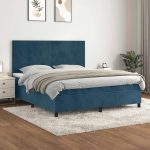 Pat box spring cu saltea, albastru închis, 160×200 cm, catifea
