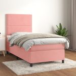 Pat box spring cu saltea, roz, 80×200 cm, catifea