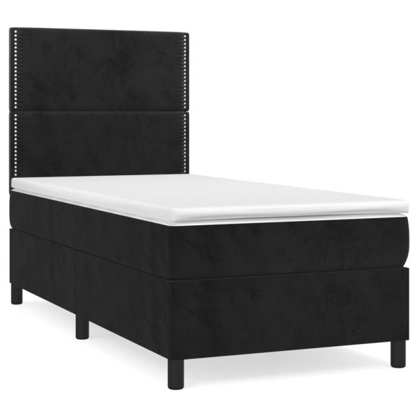 Pat box spring cu saltea, negru, 90×200 cm, catifea