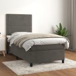 Pat box spring cu saltea, gri închis, 100×200 cm, catifea