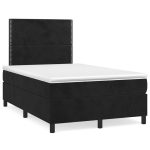 Pat box spring cu saltea, negru, 120×200 cm, catifea