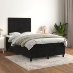 Pat box spring cu saltea, negru, 120×200 cm, catifea