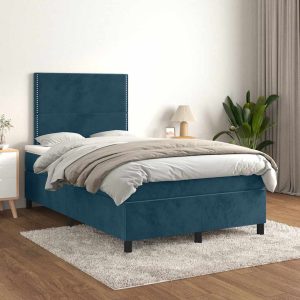 Pat box spring cu saltea, albastru închis, 120×200 cm, catifea