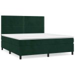 Pat box spring cu saltea, verde închis, 160×200 cm, catifea