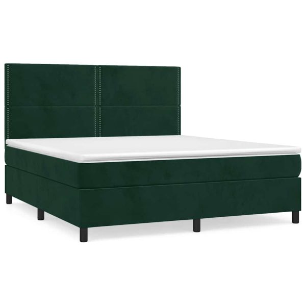 Pat box spring cu saltea, verde închis, 160×200 cm, catifea