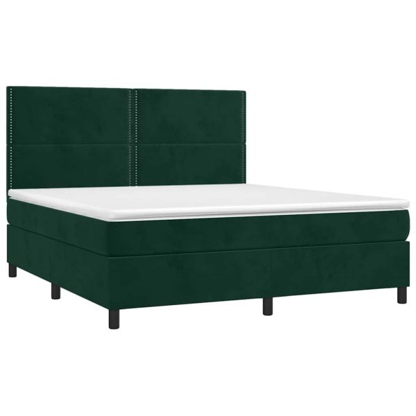 Pat box spring cu saltea, verde închis, 160×200 cm, catifea