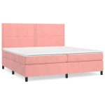 Pat box spring cu saltea, roz, 200×200 cm, catifea