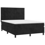 Pat box spring cu saltea, negru, 140×190 cm, catifea