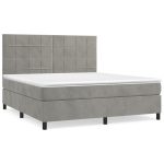 Pat box spring cu saltea, gri deschis, 180×200 cm, catifea
