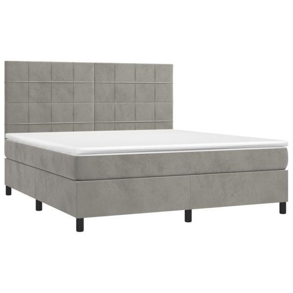 Pat box spring cu saltea, gri deschis, 180×200 cm, catifea