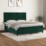 Pat box spring cu saltea, verde închis, 180×200 cm, catifea