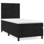 Pat box spring cu saltea, negru, 90×200 cm, catifea