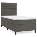 Pat box spring cu saltea, gri închis, 100×200 cm, catifea