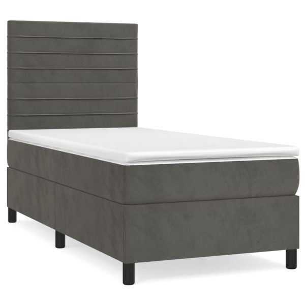 Pat box spring cu saltea, gri închis, 100×200 cm, catifea