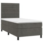 Pat box spring cu saltea, gri închis, 100×200 cm, catifea