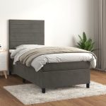 Pat box spring cu saltea, gri închis, 100×200 cm, catifea
