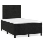 Pat box spring cu saltea, negru, 120×200 cm, catifea
