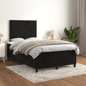 Pat box spring cu saltea, negru, 120×200 cm, catifea