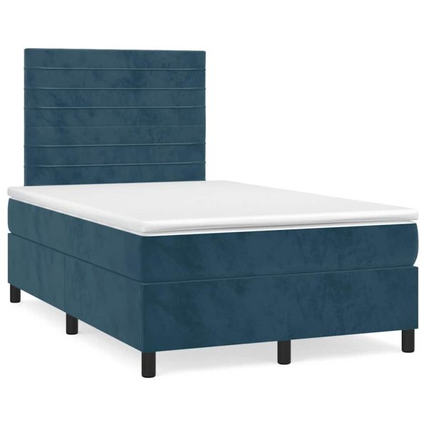 Pat box spring cu saltea, albastru închis, 120×200 cm, catifea
