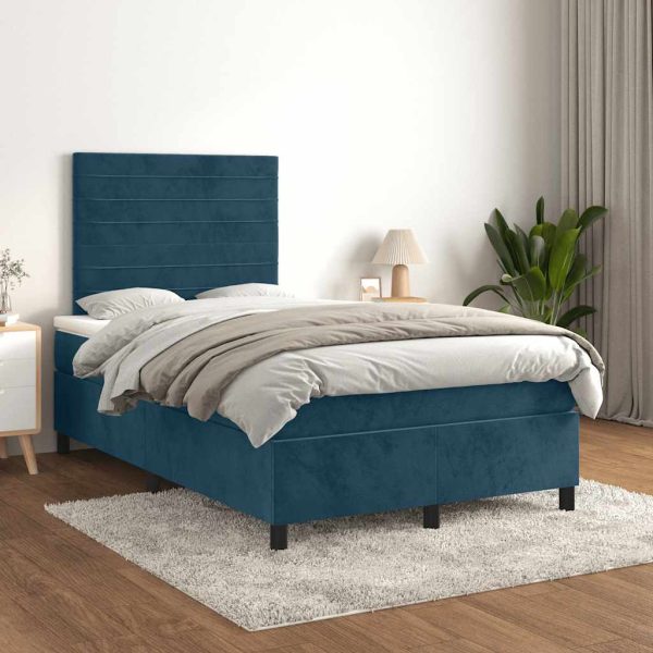 Pat box spring cu saltea, albastru închis, 120×200 cm, catifea