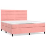 Pat box spring cu saltea, roz, 160×200 cm, catifea