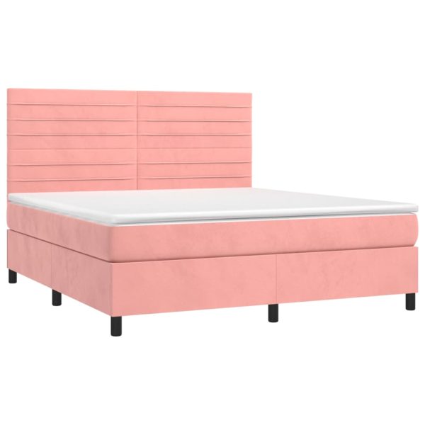 Pat box spring cu saltea, roz, 160×200 cm, catifea
