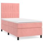 Pat box spring cu saltea, roz, 90×200 cm, catifea